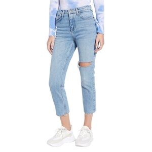Topshop Ripped Straight Leg Raw Hem Jeans. Size 28 Blue #1427